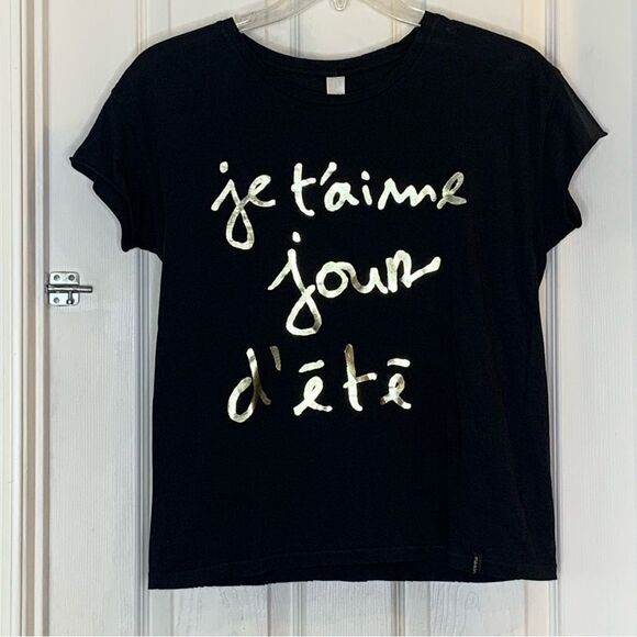 Je t'aime Tee in Black with Gold Foil Print Size Small - Picture 1 of 11